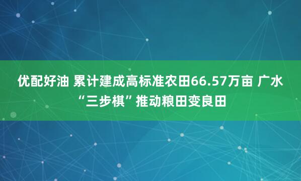 优配好油 累计建成高标准农田66.57万亩 广水“三步棋”推动粮田变良田