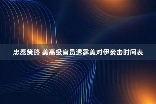 忠泰策略 美高级官员透露美对伊袭击时间表